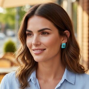 Kurt Geiger London Turquoise Eagle Head Emerald Cut Stud Earrings Gold Tone NEW